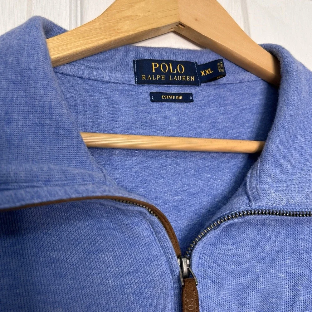 Polo Ralph Lauren Mens XXL Sweater Blue Estate Rib Pony 1/4 Zip Tight Rib Golf